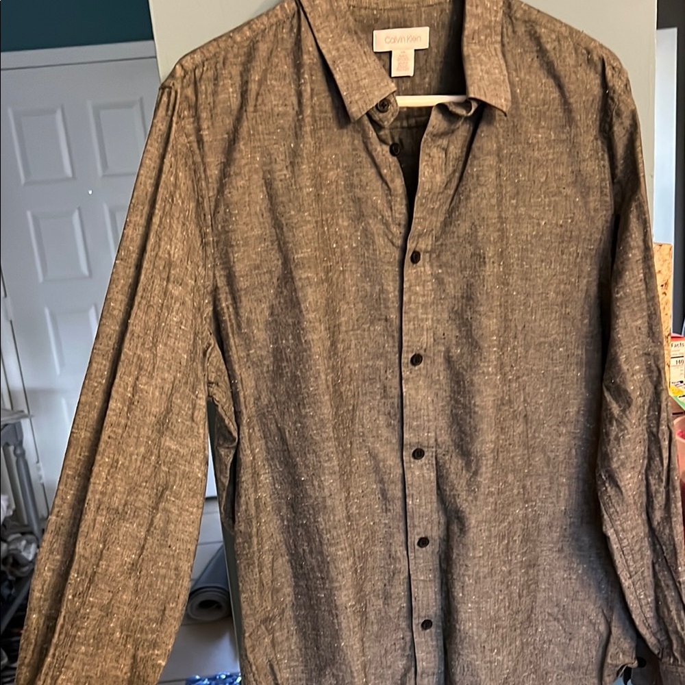 Calvin Klein Gray Textured Long Sleeve Button Up Shirt